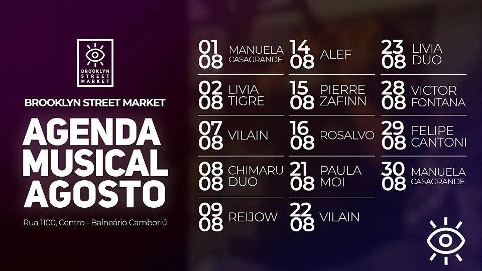 🎤 Brooklyn Street Market - Agenda Musical de Agosto: